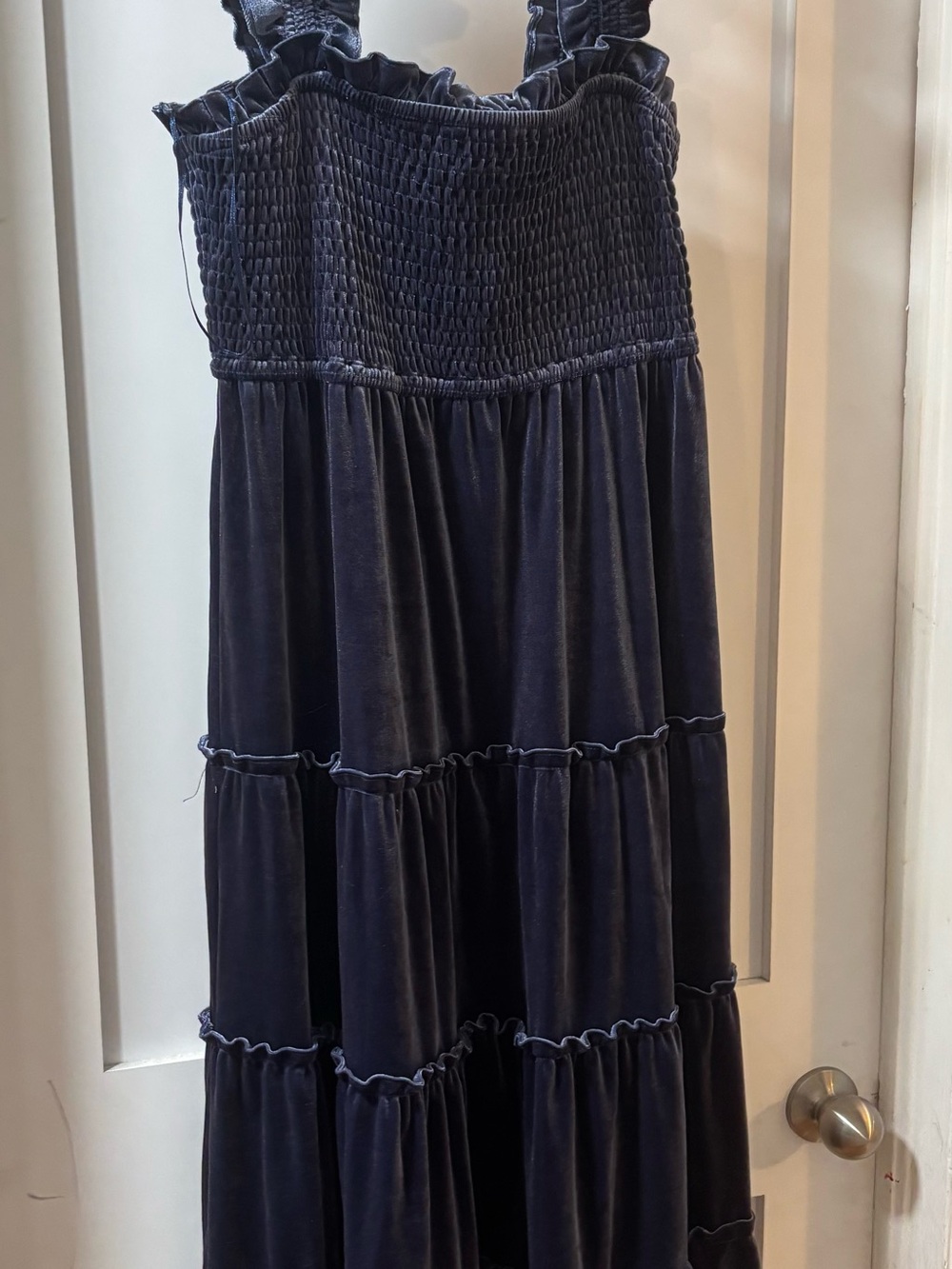 Crown & Ivy  Navy Tiered crushed Velvet dress